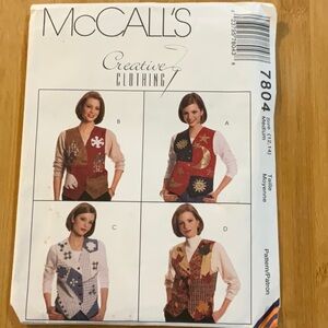 McCall’s Pattern 7804 Size 12,24 Medium Misses’ Lined Vest and Appliqués